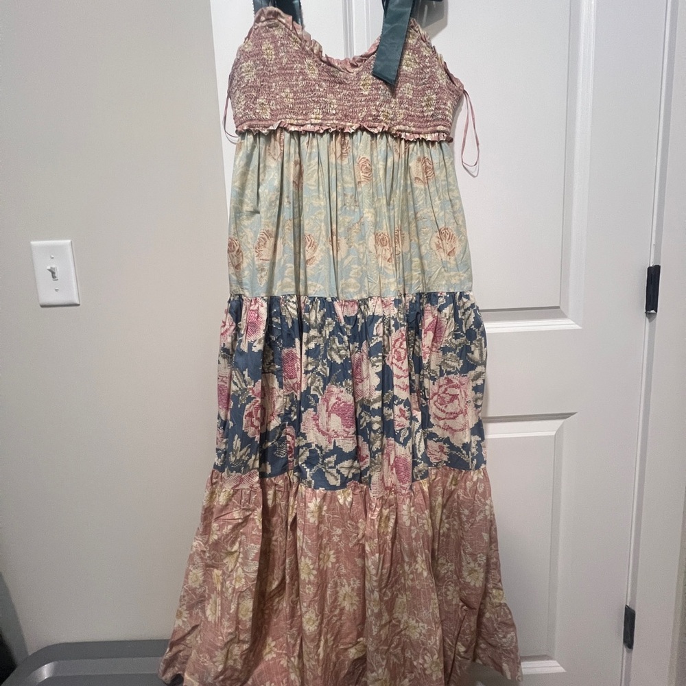 Free People Multi-Panel Floral Maxi Dress in Blues, Pinks, and Cream